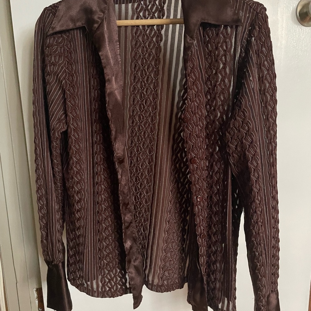 Elegant Brown Sheer Women's Blouse